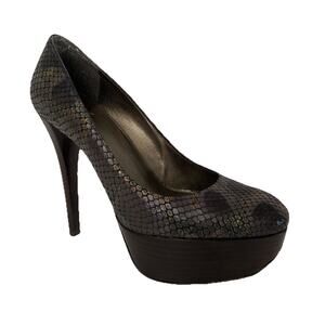 Stuart Weitzman Boaswoon Pump Snake Embossed Leather Python Platform Gray 6